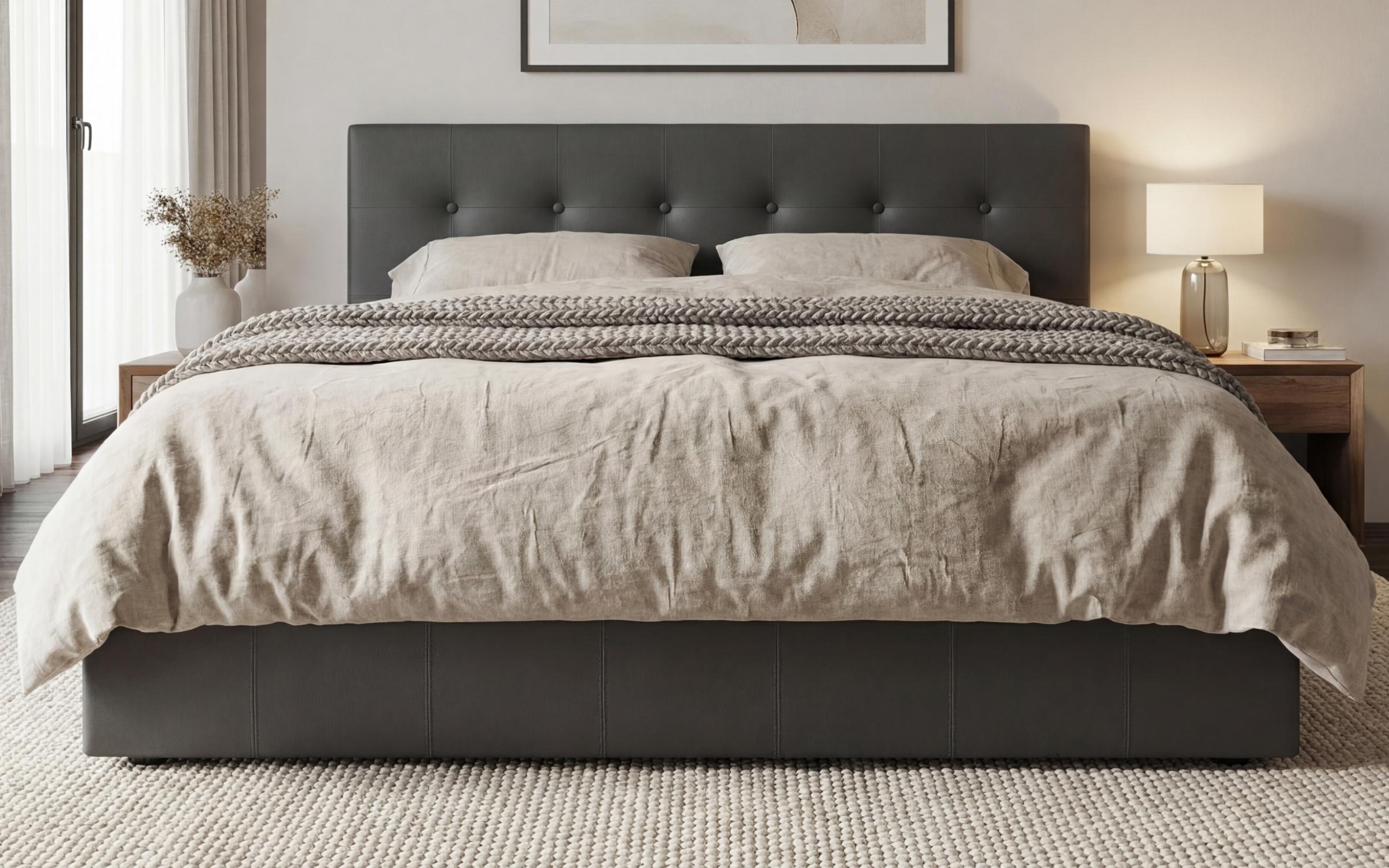 Upholstered double bed for mattress 160/200 Destiva, dark grey  3